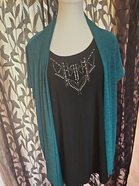 Elie Tahari Teal Ribbed Open Cardigan